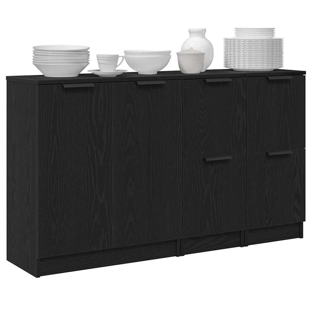 Sideboards 3er Set Schwarz Eichenholz